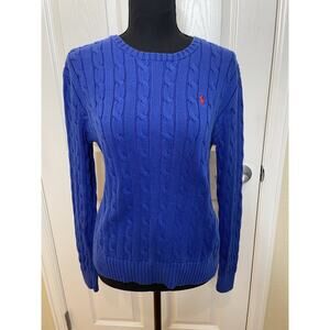 Polo Ralph Lauren Cable Knit Sweater Womens L Preppy College University Logo Vtg